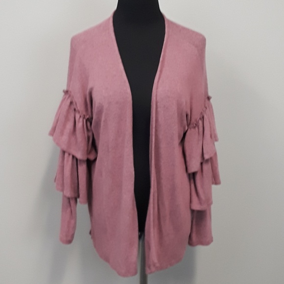 entro Sweaters - Entro Pink open front ruffled sleeve cardigan